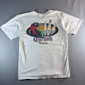 Corona Extra Beer Parrot Graphic T-Shirt Mens White Large Promo Tee Short Sleeve